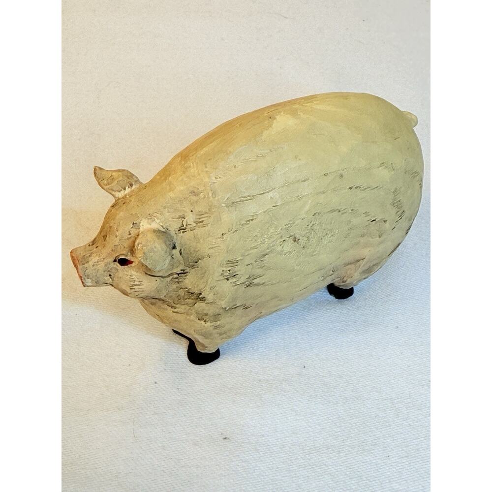 Primitive Folk Art Wooden Pig Figurine Farmhouse Country Decor - Picture 3 of 10